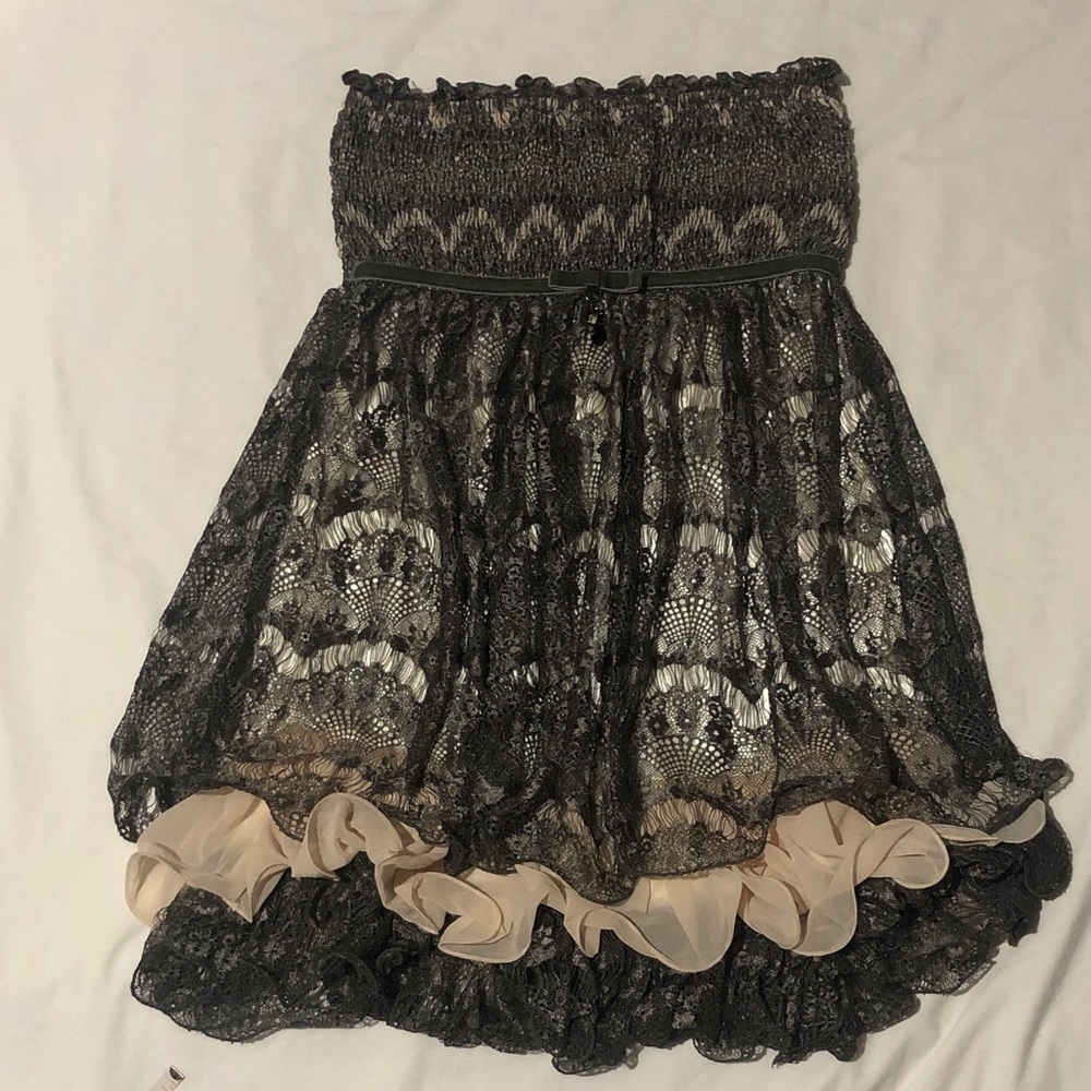 Cecico Collection Lace Strapless Mini Dress with Ruffle Hem S